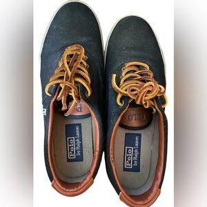 Polo By Ralph Lauren Black and Brown Vaughn Canvas Shoes Size 8.5